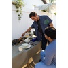 image:imageGSI Outdoors Mesa 2Person Enamelware Dining Set 6Pieces  Shadow with BronzeFinished Stainless Steel Rim Dishwasher SafeCream