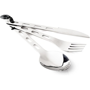 image:imageGSI Outdoors 61004 Glacier Stainless 3Piece Cutlery Set  Lightweight Forged Stainless Steel Camping Utensils for Backpacking Hiking Travel amp Outdoor Dining3 pc Ring Cutlery