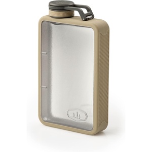 image:imageGSI Outdoors Boulder Flask ShatterResistant Leakproof Hip Flask with Clear Body amp Silicone Grip BPAFree Bottle for Hiking Camping amp TravelSand