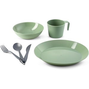 image:imageGSI Outdoors Cascadian Table Set I 6Piece Camping Backpacking Mess Kit Plastic BPA Free Plate Bowl Mug Cup amp Cutlery SetSage
