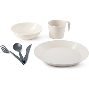 image:imageGSI Outdoors Cascadian Table Set I 6Piece Camping Backpacking Mess Kit Plastic BPA Free Plate Bowl Mug Cup amp Cutlery SetSandstone