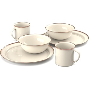 image:imageGSI Outdoors Mesa 2Person Enamelware Dining Set 6Pieces  Shadow with BronzeFinished Stainless Steel Rim Dishwasher SafeCream