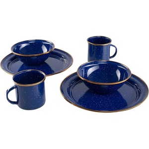 image:imageGSI Outdoors Mesa 2Person Enamelware Dining Set 6Pieces  Shadow with BronzeFinished Stainless Steel Rim Dishwasher SafeLapis
