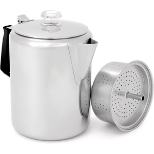 image:imageGSI Outdoors Percolator Coffee Pot I Glacier Stainless Steel with Silicone Handle for Camping Backpacking Travel RV amp Hunting  Stove Safe12 cup
