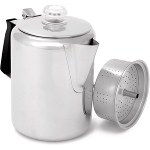 image:imageGSI Outdoors Percolator Coffee Pot I Glacier Stainless Steel with Silicone Handle for Camping Backpacking Travel RV amp Hunting  Stove Safe9 cup